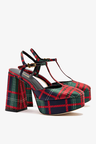 Pixie Pump In Red Tartan Satin