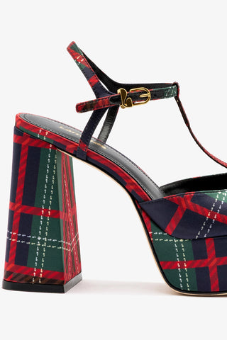 Pixie Pump In Red Tartan Satin