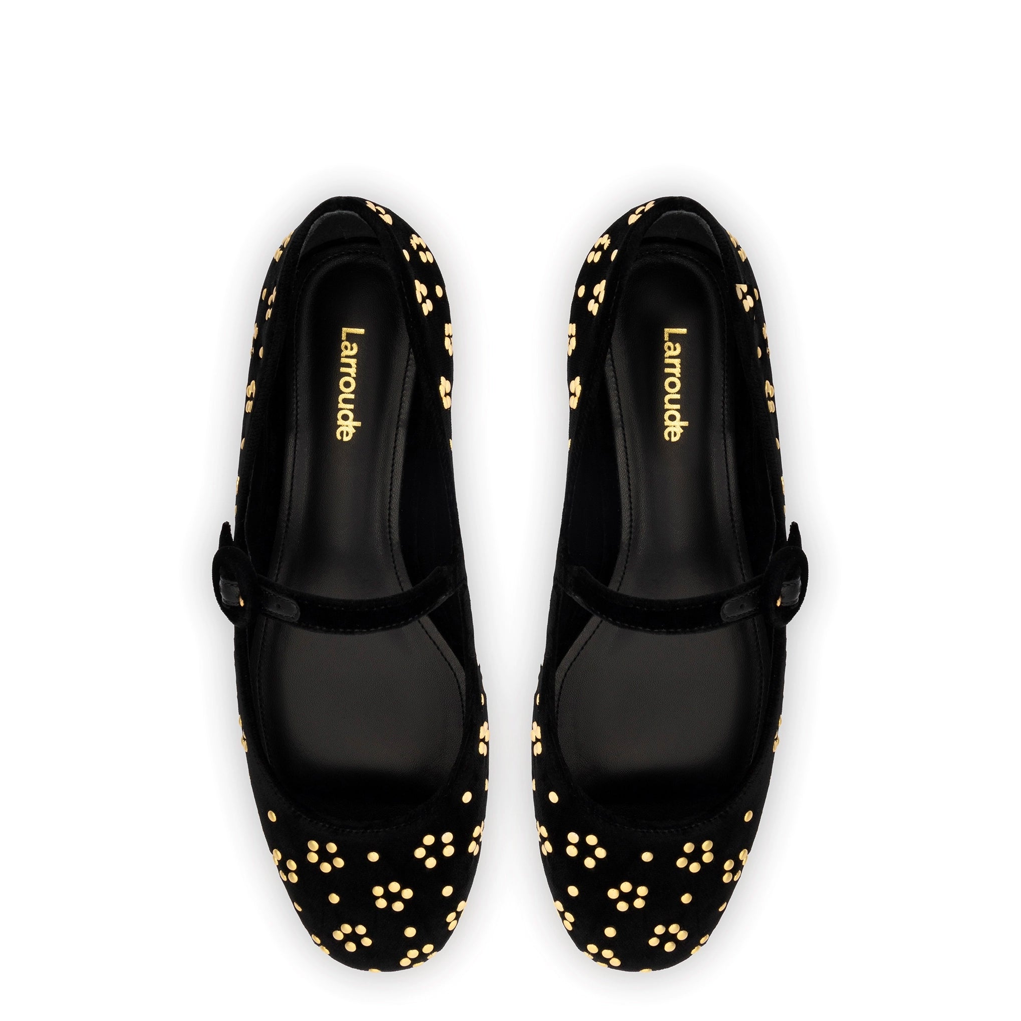 Blair Ballet Flat In Black Velvet and Gold Studs