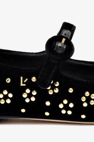 Blair Ballet Flat In Black Velvet and Gold Studs