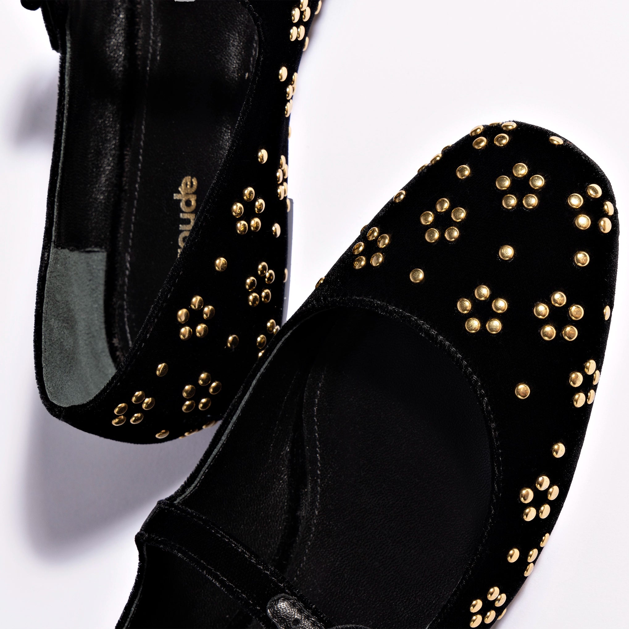 Blair Ballet Flat In Black Velvet and Gold Studs