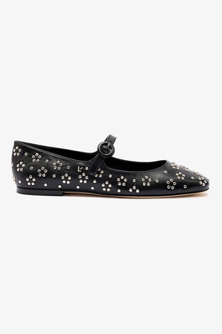 Blair Ballet Flat In Black Leather and Metallic Studs