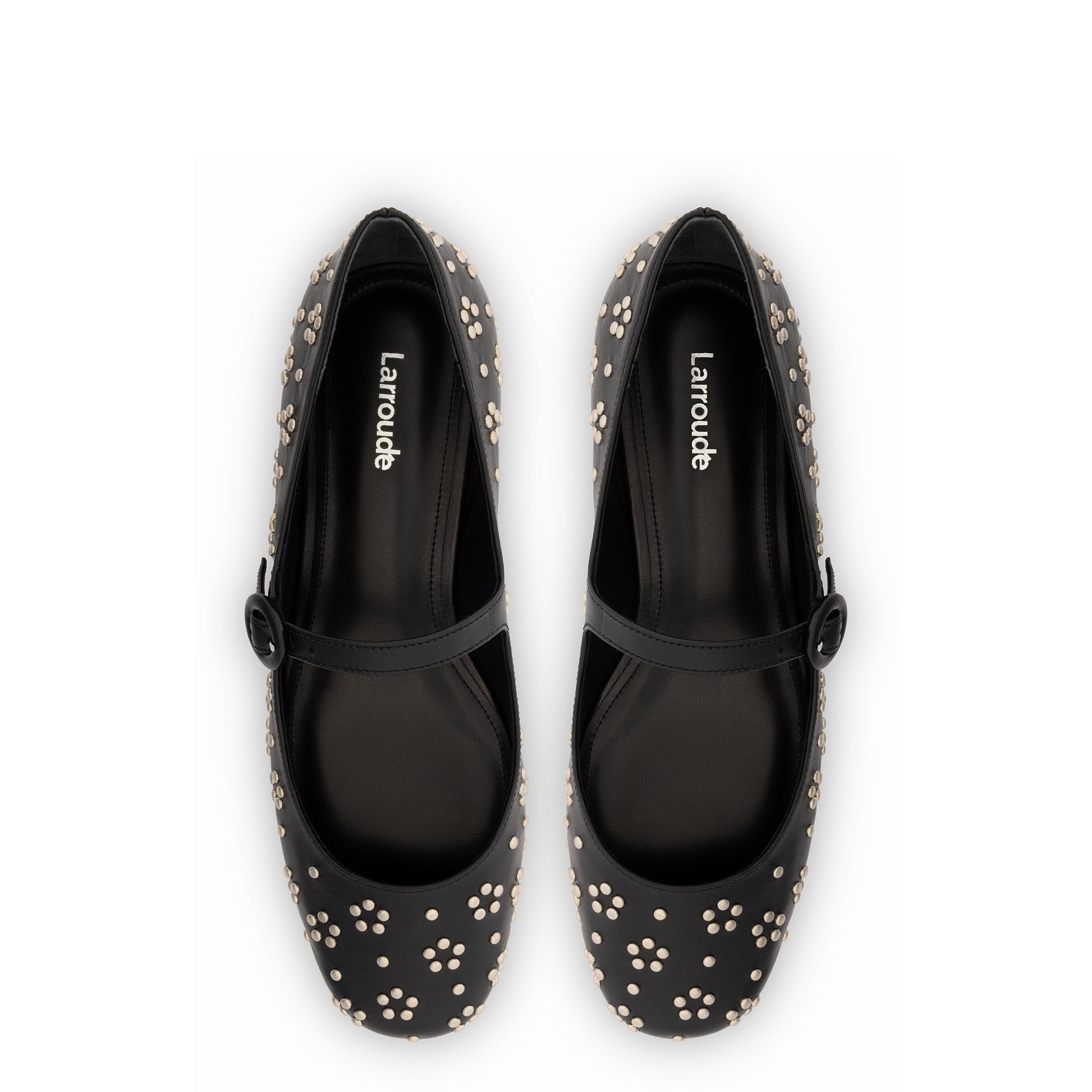 Blair Ballet Flat In Black Leather and Metallic Studs