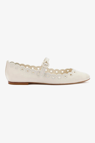 Blair Broderie Ballet Flat In Ivory Leather