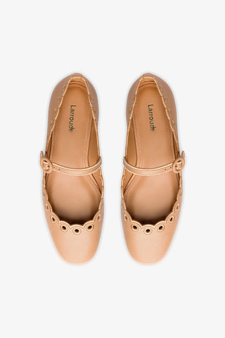 Blair Broderie Ballet Flat In Tan Leather