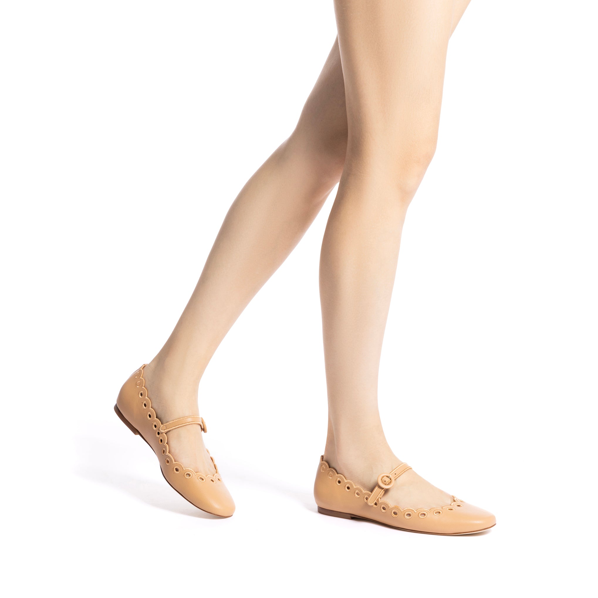 Blair Broderie Ballet Flat In Tan Leather