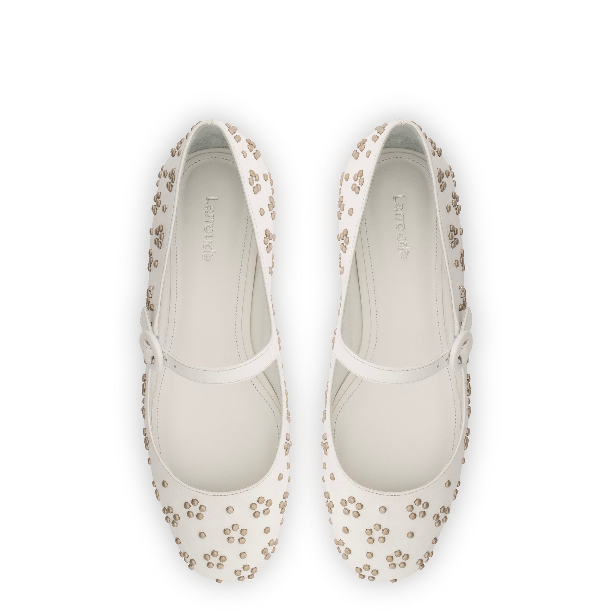 Blair Ballet Flat In White Leather and Metallic Studs