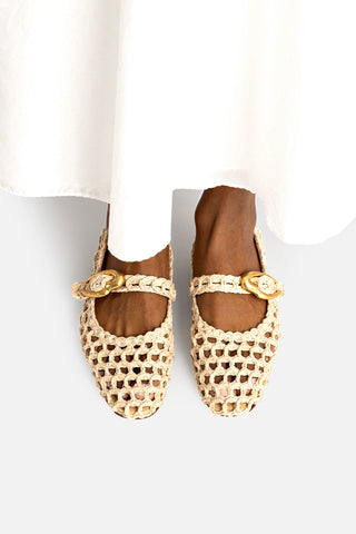 Verona Macrame In Beige Embroidered Raffia Ballet Larroudé