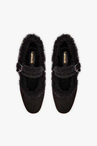 Verona Ballet Flat In Black Suede And Black Shearling