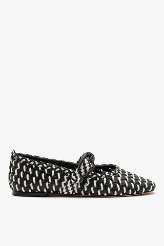 Verona Macrame Ballet Flat In Black and White Leather
