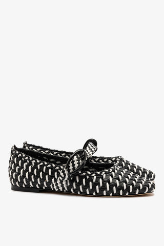 Verona Macrame Ballet Flat In Black and White Leather Ballet Larroudé
