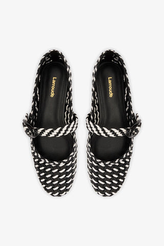 Verona Macrame Ballet Flat In Black and White Leather Ballet Larroudé