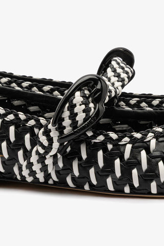 Verona Macrame Ballet Flat In Black and White Leather Ballet Larroudé
