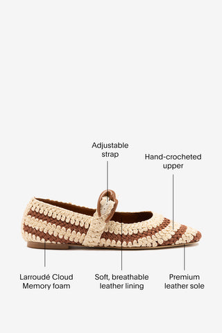 Verona Crochet Ballet Flat In Caramel and Ivory Crochet Ballet Larroudé
