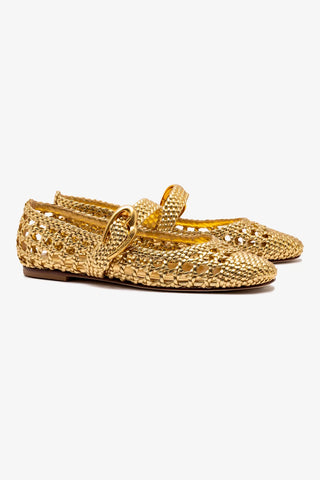 Verona Macrame Ballet Flat In Gold Metallic Leather