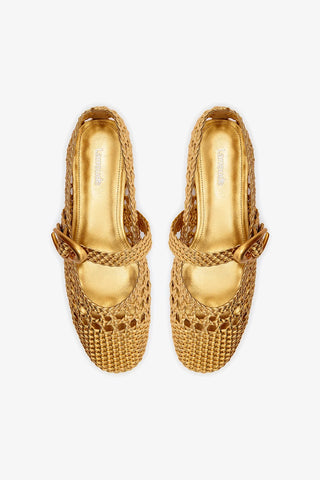 Verona Macrame Ballet Flat In Gold Metallic Leather