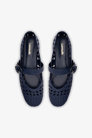 Verona Macrame Ballet Flat In Navy Leather