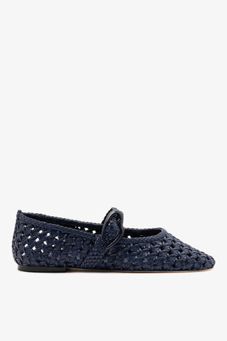 Verona New Macrame Ballet Flat In Navy Leather Ballet Larroudé