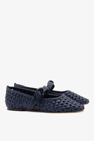 Verona New Macrame Ballet Flat In Navy Leather Ballet Larroudé