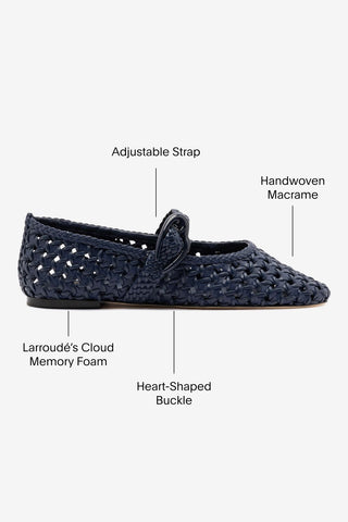 Verona New Macrame Ballet Flat In Navy Leather