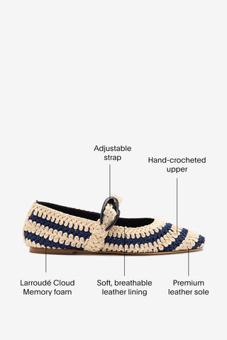 Verona Crochet Ballet Flat In Navy and Ivory Crochet Ballet Larroudé