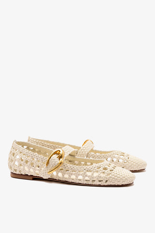 Verona Macrame Ballet Flat In Ivory Leather Ballet Larroudé