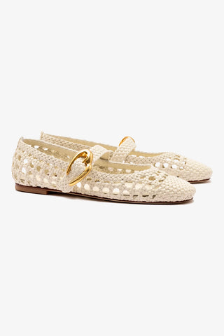 Verona Macrame Ballet Flat In Ivory Leather