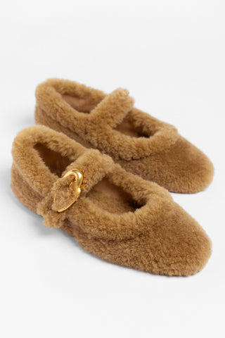 Verona Ballet Flat Latte Curly Shearling Ballet Larroudé
