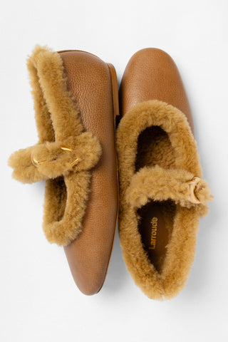 Verona Shearling Ballet Flat Russet Leather