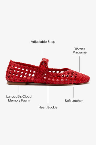 Verona Macrame Ballet Flat In Scarlet Leather