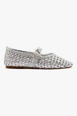 Verona Macrame Ballet Flat In SIlver Metallic Leather
