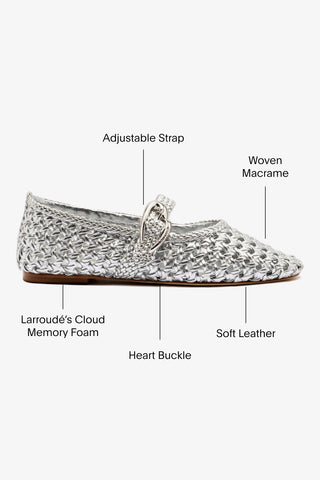 Verona Macrame Ballet Flat In SIlver Metallic Leather
