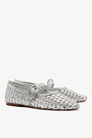 Verona Macrame Ballet Flat In SIlver Metallic Leather Ballet Larroudé