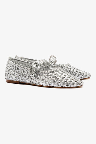 Verona Macrame Ballet Flat In SIlver Metallic Leather