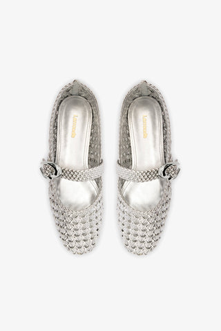 Verona Macrame Ballet Flat In SIlver Metallic Leather