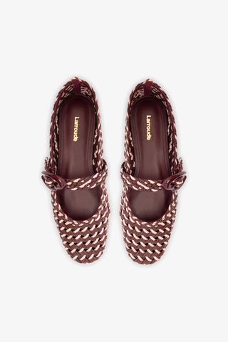 Verona Macrame Ballet Flat In Wine, Tulip and Burnt Umber Leather
