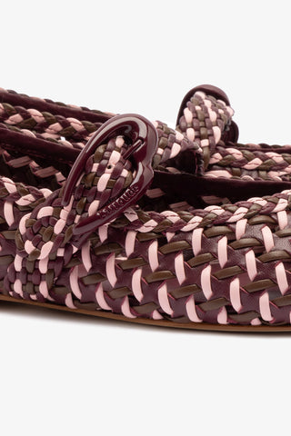Verona Macrame Ballet Flat In Wine, Tulip and Burnt Umber Leather