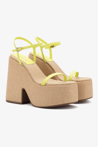 Wanda Platform Sandal In Lemon Satin and Raffia