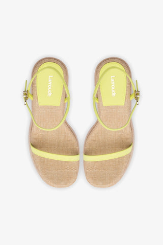 Wanda Platform Sandal In Lemon Satin and Raffia