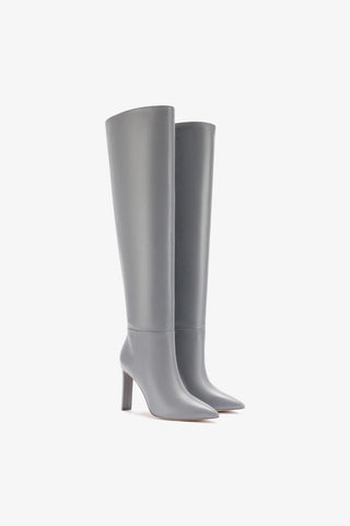 Larroudé x Jennifer Fisher Boot In Cement Grey Leather Boot Larroudé x Jennifer Fisher