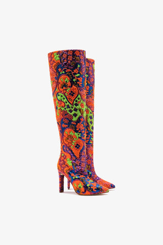 Larroudé x Libertine Boot In Multi Orange Fabric