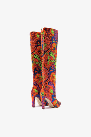 Larroudé x Libertine Boot In Multi Orange Fabric