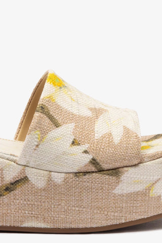 Alex Flatform Mule In Beige Printed Raffia