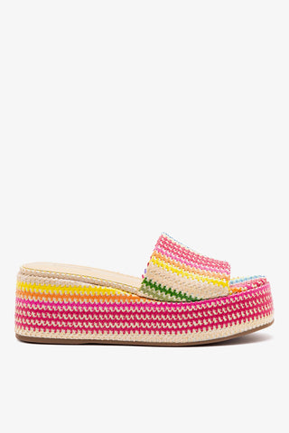 Alex Flatform Mule In Rainbow Raffia Mule Larroudé