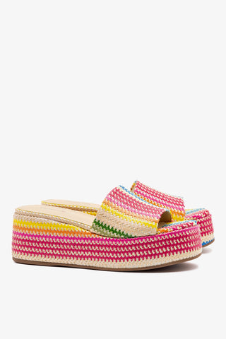 Alex Flatform Mule In Rainbow Raffia Mule Larroudé