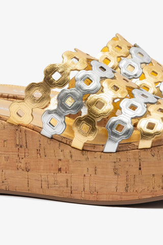 Charli Mule In Gold and Silver Metallic Leather