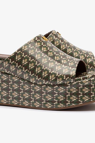 Charli Mule In Seaweed Vichy Patent Leather