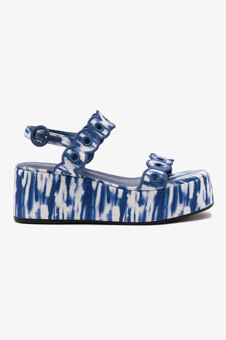 Florence Broderie Flatform Sandal In Tie Dye Blue Raffia