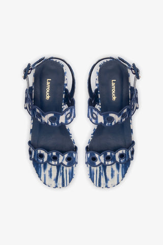 Florence Broderie Flatform Sandal In Tie Dye Blue Raffia