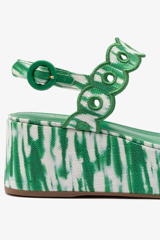 Florence Broderie Flatform Sandal In Tie Dye Evergreen Raffia